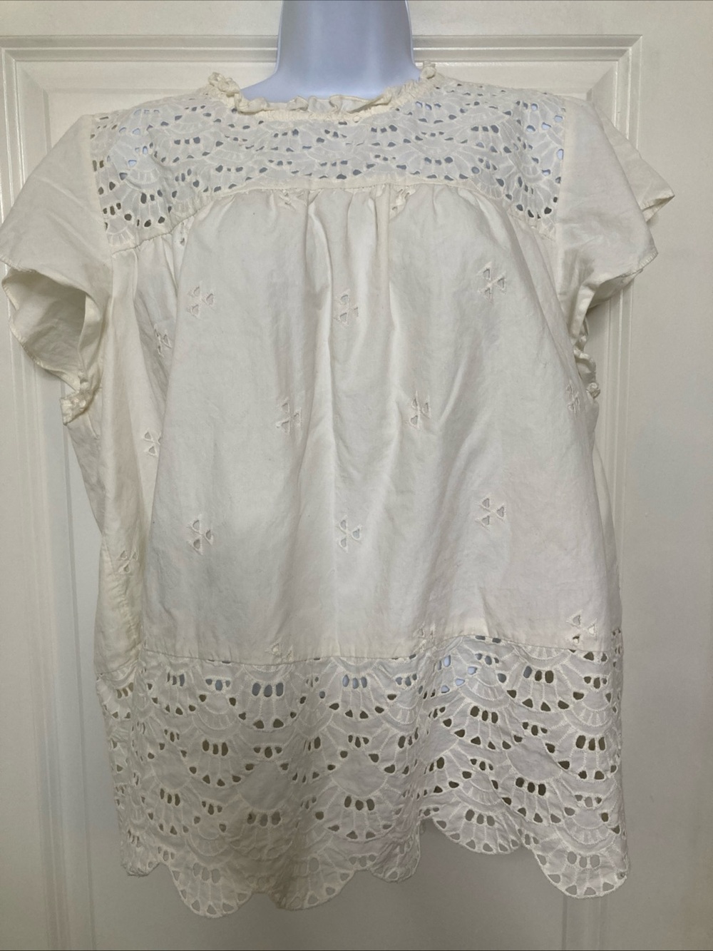Time and Tru Eyelet Embroidered Ivory Top Size XXL Coquette Cottagecore Coastal